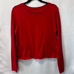 Anthropologie Classic Crop Crew Rolled Hem Red Long Sleeve T-Shirt Size XS